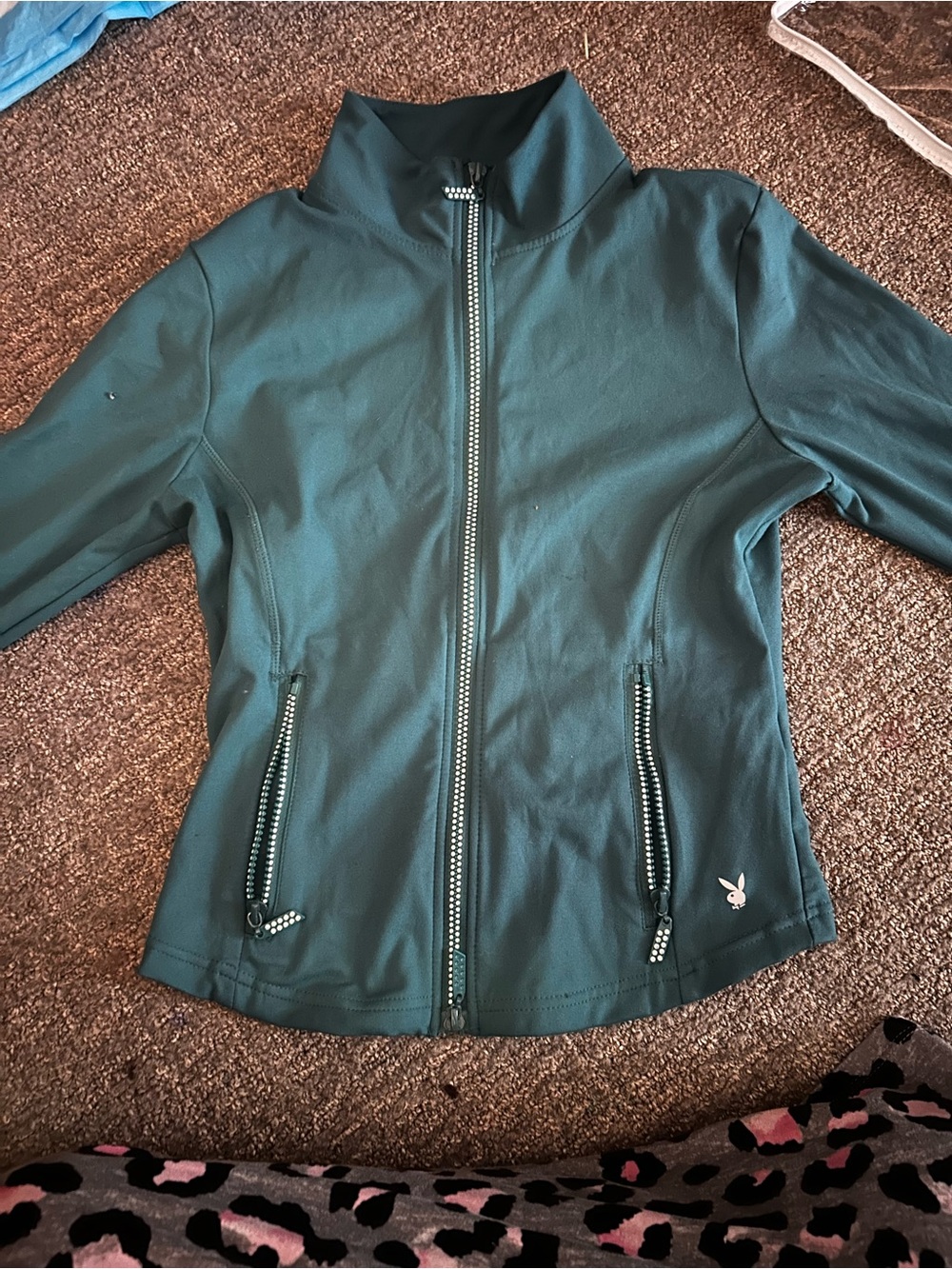 PLAYBOY Women's Teal Zip-Front Bomber Jacket